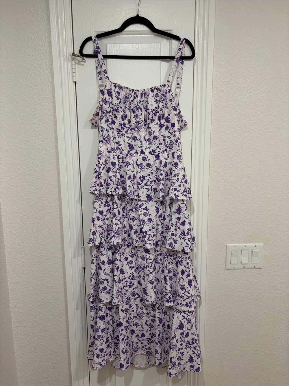 Tiered Floral Maxi Dress in Purple and White